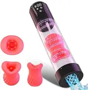 Penis Pump Male Sex Toy - Male Masturbator with 3D TPE Sleeve Cup Bullet Vibrator, LED Display Dick Vacuum Pump with Suction & VibrationModes for Penis Trainer, Adult Sex Toys Blowjob Glans Stimulator