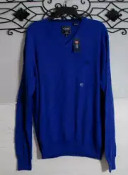 Chaps Men's Pull Over Sweater Size L Blue Long Sleeve V Neck