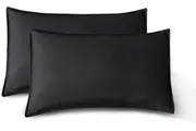 Vintage Washed Microfibre Standard Pillowcases - Set of 2 Luxurious Standard Pillow Covers - Black