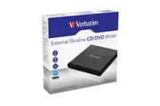 Verbatim External Slimline CD/DVD Reader, Writer, Burner, Player, Ultra Portable on the Go, Notebooks, USB Powered Black Mobile, Retail Pack