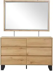 Coogee Dresser Table with 6 Spacious Drawers Storage Particleboard Construction Durable and Easy Assembly Modern Storage Solution - Dresser Only, Mirror Not Included 50H x 42W x 39D Natural Oak