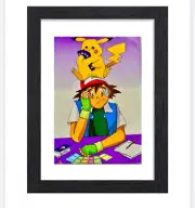 Framed Vintage Nintendo Print Ad Poster 11x14 Ash & Pikachu Playing Cards