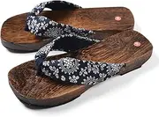 [Generic] Japanese Wooden Clogs Womans Sandals with Anti-Slip Soles, Women's Japanese Style Wood Clog Flip Flops Shoes Anti-Skid Floral Mules Slippers Wooden Get,Cosplay Shoes Geta Slippers Japanese