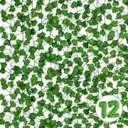 Fake Vines for Room Décor, Artificial Ivy Greenery Garland Fake Leaves 12 Pack