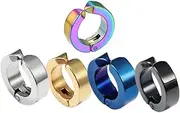 [LIFKOME] Man's Hoop Earrings 5pcs Stainless Steel Flat Back Ear Ring Fashion Ear Decor Punk Style Unique Design