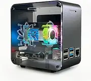 ElectroCookie Raspberry Pi 4 Case, Aluminum Mini Tower Case with Dual Power Cooler and Color Changing Ambient Light (Matte Black)