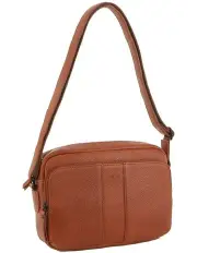 [Milleni] Leather Multi-Zip Cross-Body Bag in Cognac