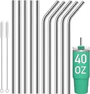12 Pack 12 inch Reusable Stainless Steel Straws for 40oz Tumbler with Cleaning Brush, 5 Straight and 5 Bent Portable Long Drinking Metal Stainless Steel Straws for Travel