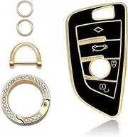 Soft TPU Key Fob Cover Case Shell Protector Car Key With Bling Keychain Compatible With BMW 2 5 6 7 Series X1 X2 X3 X5 X6