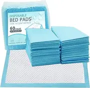 TooCust Disposable Bed Pads for Incontinence, 24"x36", 60 Count, Ultra Absorbent, 45g, White, Paper, Adult, Incontinence Underpad