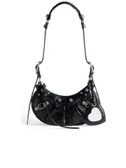 Balenciaga Le Cagole XS Shoulder Bag Crocodile Embossed with Rhinestones in Black