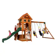 Backyard Discovery Atlantis Cedar Wood Play Centre Swing Set with Slide and Clubhouse