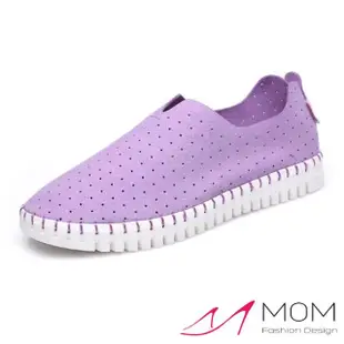 【MOM】縷空透氣貼腳超輕軟底休閒樂福鞋 懶人鞋(紫)
