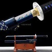 RealChinese Tang Dynasty Dao Carbon Steel Wakizashi 唐横刀 With Blue Blade Scabbard