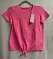 NWT Vineyard Vines Girls Garment Dyed Tie Tee Size Large 14 Knockout Pink Stripe