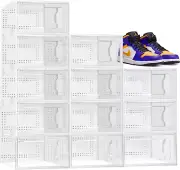 Shoe Boxes Stackable Shoe Storage Boxes with Lids,12 Pack Shoe Boxes Clear Plast