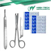 Suture Stitch Scissors 4.5"+Scalpel Handle #3 + 10 Surgical Blades #14