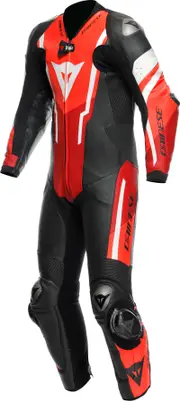 Dainese Misano 3 D-air, leather suit 1pcs. perforated , color: Black/Red/Neon-Red/White , size: 64