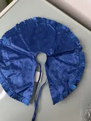 Blue Satin Christmas Tree Skirt with Glittery Stars & Snowflake Motif 18 ½”