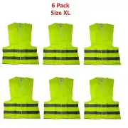6PK XL Neon Security Safety Vest High Visibility Reflective Stripes Work Uniform