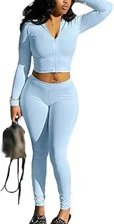 [Molilove] Women's Two Piece Tracksuit Set Long Sleeve Zipper Cropped Hoodie Jacket and Legging Pants Sweatsuit Workout Set