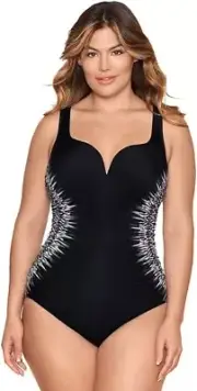 Miraclesuit Warp Speed Temptress 1-Piece Swimsuit Plus Size 16 V-Neck Black NEW