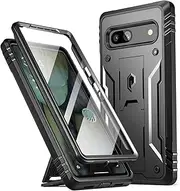 Poetic Revolution Case Compatible with Pixel 7A 5G, Full Body Rugged Shockproof Protective Cover Case with Kickstand, Built-in Screen Protector Work with Fingerprint ID, Black