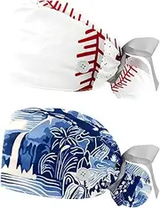 [YTYVAGT] 2-Pc,Nurse Scrub Caps,Scrub Hats with Buttons and Cotton Sweatband,Baseball Texture Print