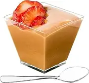 DLux Mini Dessert Cups with Spoons (105 ml x 50 Pcs) Clear Plastic Parfait Appetizer Cups, Square Medium 3.5 oz Small Reusable Bowl for Party Desserts Appetizers - with Recipe Ebook