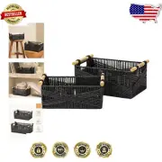 Elegant Set of 2 Handcrafted Wicker Storage Baskets - Eco-Friendly Black Decor