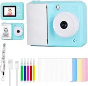 [Funio] Instant Print Camera for Children, Portable Entertainment Digital Camera, with 48PM Lens and Hanging Rope, 1080P Video Recording, Play Games/Play Music and Video (Blue)