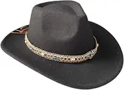 [Bollrllr] Women's Fedora Retro Brim Outdoor Travel Feather Cowboy Hat