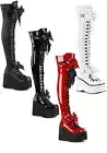 Pleaser Demonia KERA-303 4 1/2" Wedge Platform Lace-Up Stretch Thigh Boot