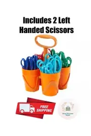 NEW OPEN BOX Fiskars Scissors & Caddy 24 Pack Includes 2 lefty Blunt Tip