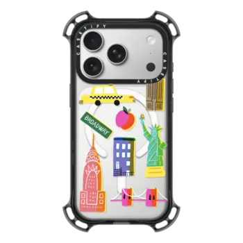 iPhone 17 Pro Bounce Case MagSafe Compatible New York City retro art - nyc symbols silkscreen and riso