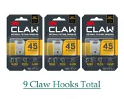 BUNDLE 3 x 3 New 3M Claw Hooks Dry Picture Hangers Steel 45 Pounds/20 Kilograms