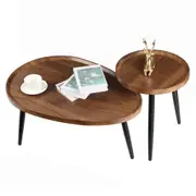 Fin 2X Nested Coffee Table Side Tables Set Solid Wood W/ Anti-Drop Edge &Tripod Legs