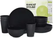 12Pcs Wheat Straw Dinnerware Sets for 4, Kitchen Unbreakable Plates and Bowls Se