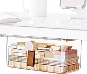 Under Table Drawer - Under Counter Drawers Slide out - Adhesive Clear Container Slide out Holder for Home Kitchen Office School