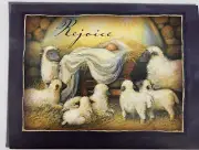 2 LANG Linen Gold Foil Christmas Card NATIVITY HUES Jesus Manger Susan Winget