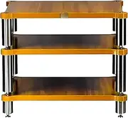 3 Tiers HiFi Rack, Solid Wood Audio Rack, Stainless Steel Column Legs, Split AV Equipment Cabinet, Shock Absorbing Foot Pads, Record Player Stand, Amplifier Shelf(Wood Color,60 * 50 * 48cm)
