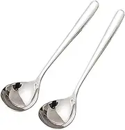 Set of 2 stainless steel soup spoons for food contact with Korean style long handle, stainless steel rice spoon, homemade soup ladle, soup ladle