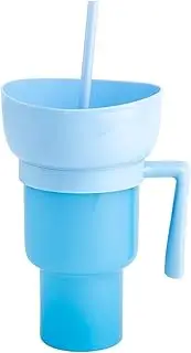 2 in 1 Splash Proof Stadium Cup, Portable Snack and Drink Cup for Adults, Stadium Tumbler with Snack Bowl, Popcorn Bowl with Drinking Straw for Beverage & Potato Chips, Baseball Decorations