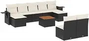 vidaXL Garden Sofa Set with Cushions - 10 Piece Black Poly Rattan Outdoor Modular Lounge Seating for Patio, Backyard, Terrace - Side Table & Washable Cushions Included