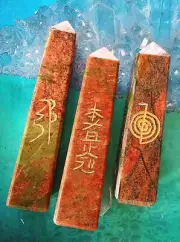 UNAKITE TOWER, REIKI SYMBOL ENGRAVED UNAKITE OBELISK, UNAKITE WAND