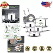 Elegant Tri-Ply Stainless Steel Cookware Set - 12-Piece with Non-Stick Fry Pans