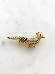 Vintage Pheasant Crystal Brooch