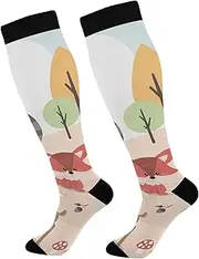 [ODAWA] Woodland Forest Animals Compression Sock Unisex Knee High Wide Calves Socks Circulation Long Socks for Athletic Running