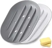 2 Pack Soap Dish, Bathroom Soap Dishes Soap Holder with Drain Holes, Soap Tray for Shower, Bathroom, Kitchen(Color:White+Gray)