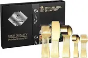 Kitchen Gold Cutlery Set 30 Pieces,Stainless Steel Flatware Utensils,Knives Spoon Forks Set Gift with Box for Wedding,Parties,Evens,Home,Thanksgiving,Christmas